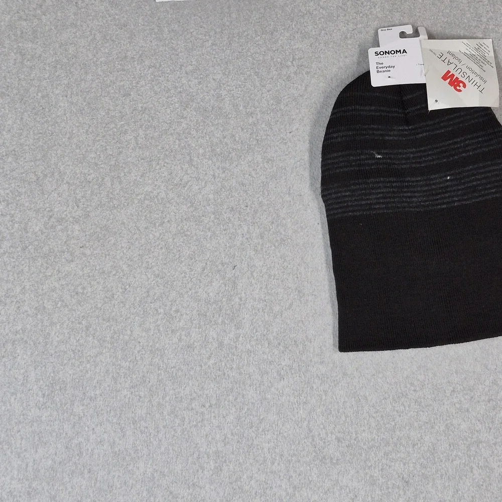 Sonoma Men Beanie ONE SIZE Black Stripe Insulated Cuffed NWT